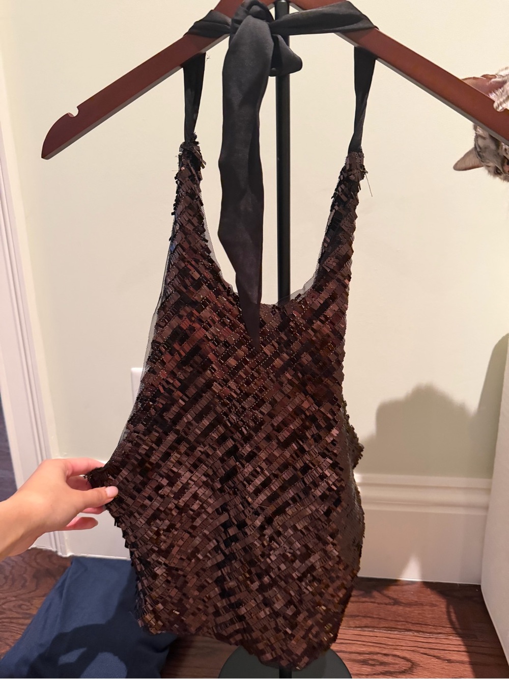 Free People Brown Sequined Halter Shoulder Bag